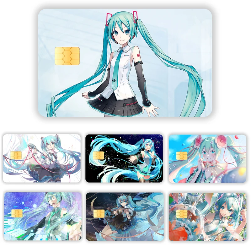 Cartoon Hatsune Miku Anime Credit Card Stickers Bank Card Protective Cover Sticker Waterproof No Fade Big and Small Chip Sticker