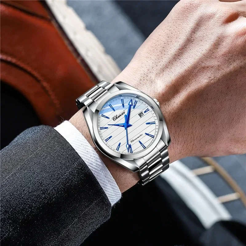 CHENXI 0006 Fashion Men\'s Watches Silver Stainless Steel Casual Business Watches Men Luxury Quartz Wristwatch for Male Quartz