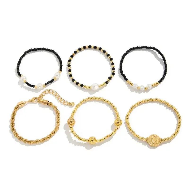 1 مجموعة الأزياء مطرز أساور للنساء جديد خمر الخرز غير النظامية تقليد اللؤلؤ سلسلة مجوهرات هدية #4