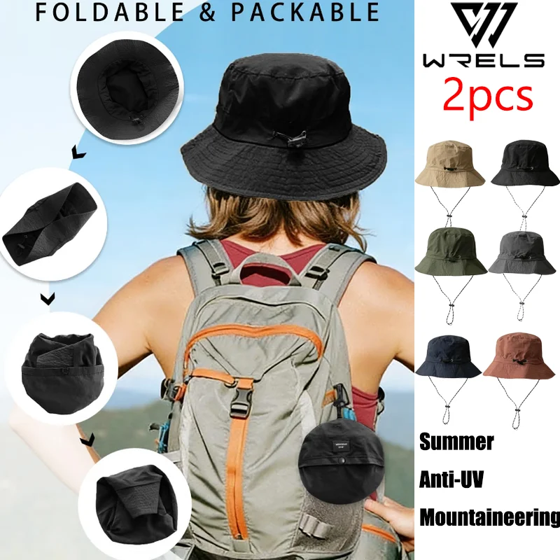 1/2PCS Foldable Fisherman Caps Summer Anti-UV Mountaineering Sport Hat Unisex Sun Protection Storage Bag Camping Hiking Cap