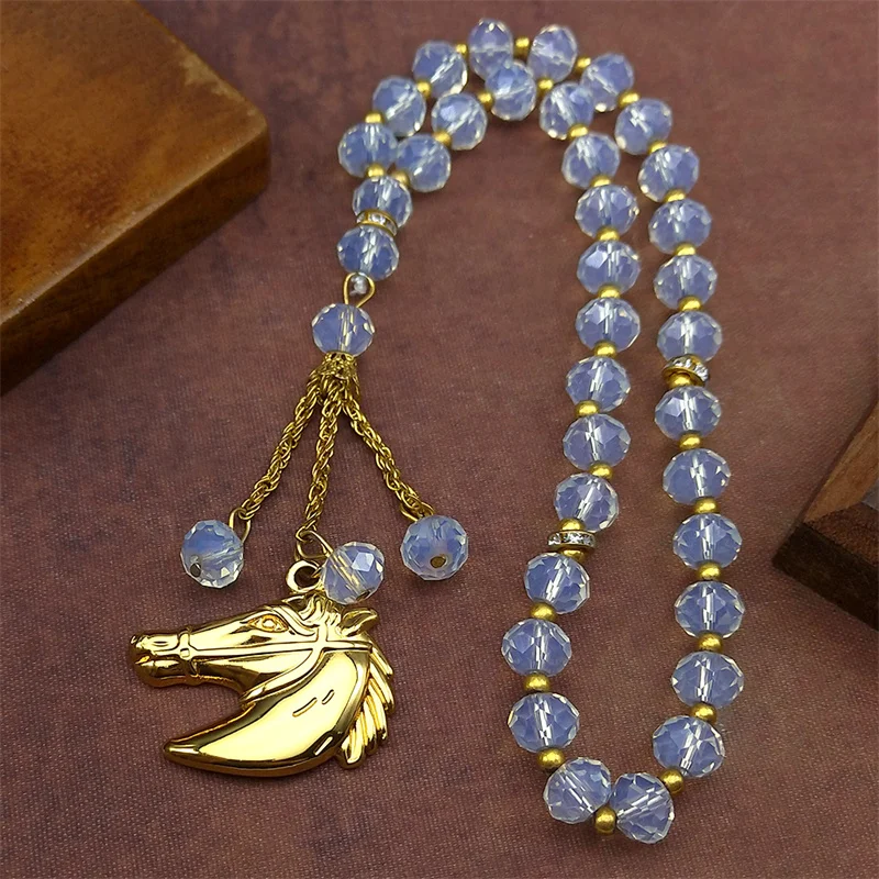 

Horse Pony Head Car Pendant For Women Men Stainless Steel Gold Silver Color Animal Lover Glass Prayer Beads Chain Jewelry Gifts