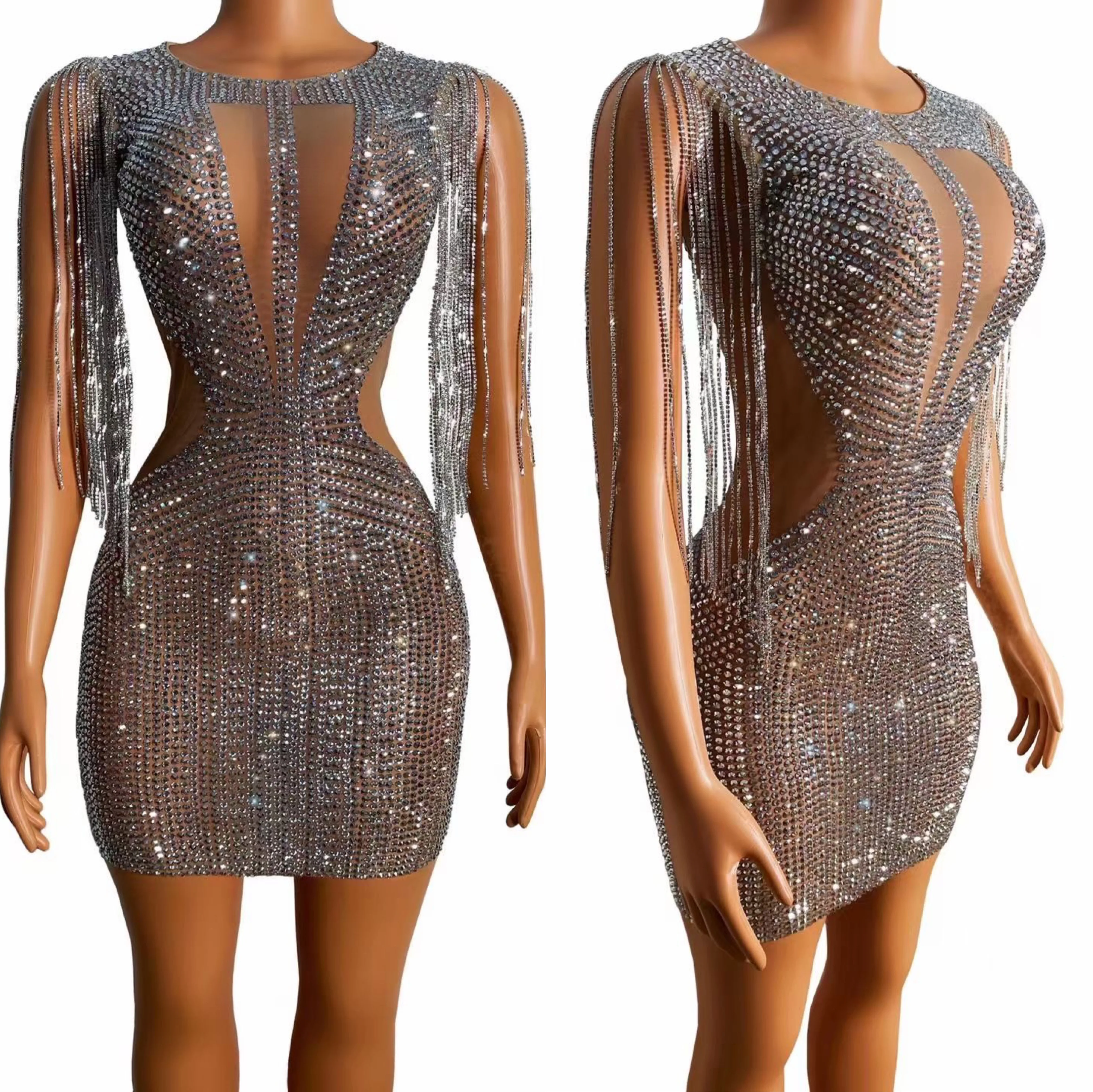 Brillante strass nappa Sexy tubino senza maniche per le donne Nightclub Party abbigliamento cantante costumi da palcoscenico abbigliamento musicale