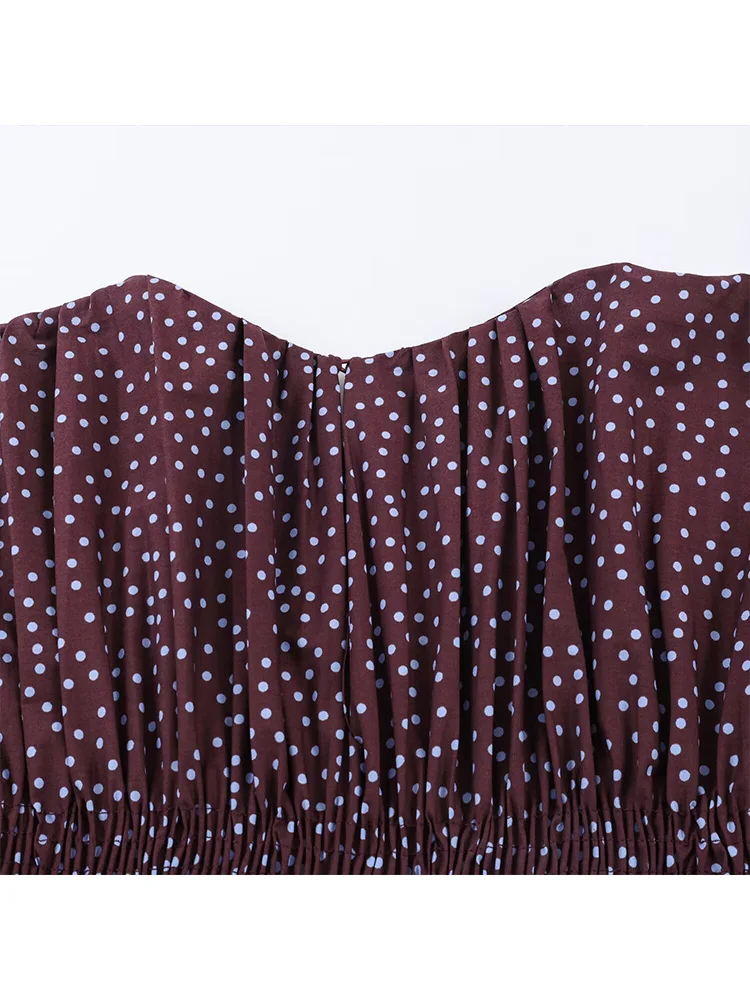 

Женская весенняя новинка: повседневная блузка с длинными рукавами, круглым вырезом, в горошек, с рукавами-баллонами, элегантная, из поплина, укороченная, эластичная