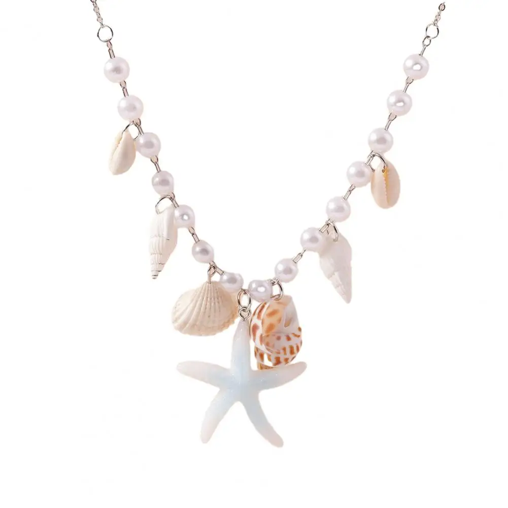 Attention to Detail Necklace Chic Coastal Jewelry Elegant Conch Starfish Faux Pearl Necklaces Versatile Minimalistic for Beach