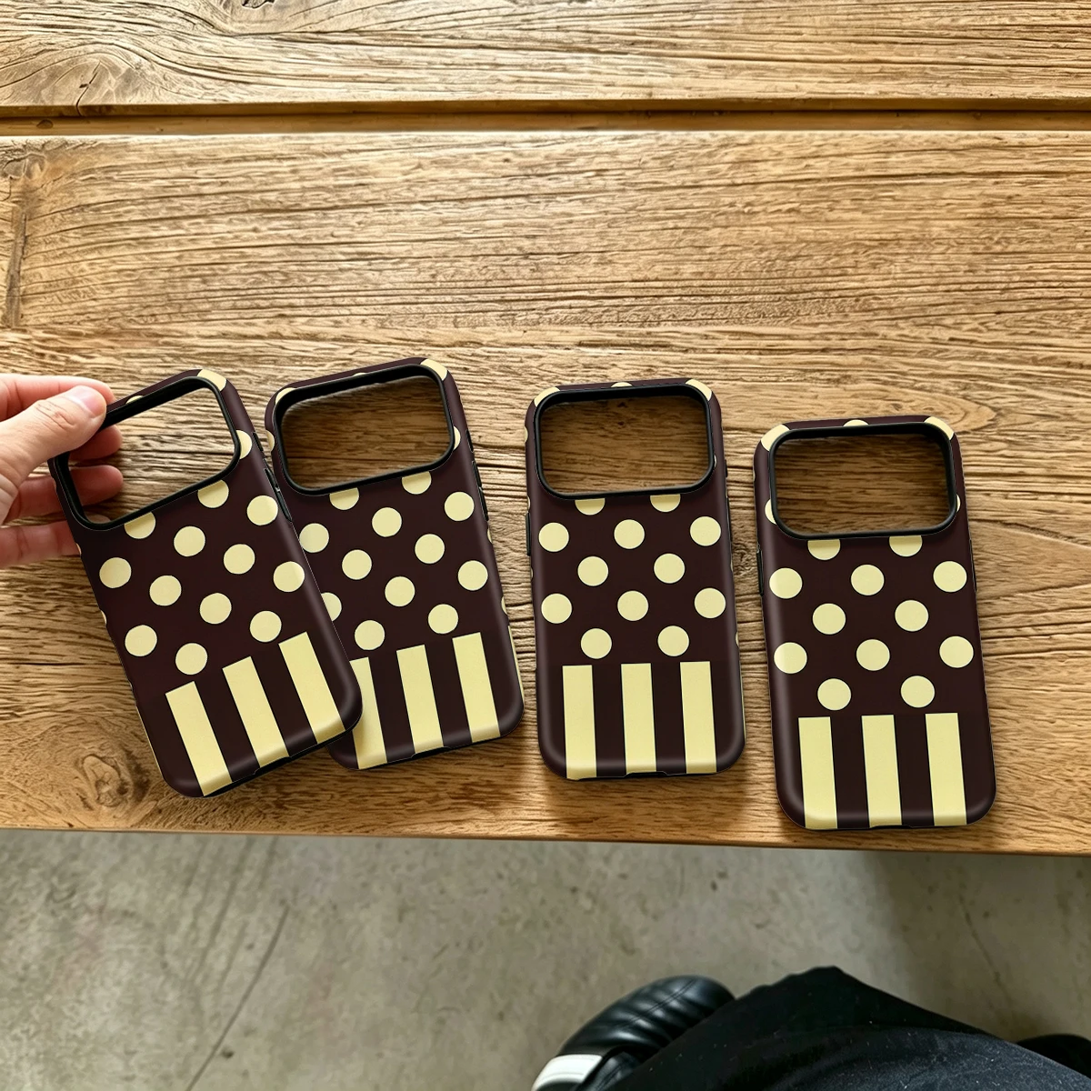 Brown Dots Stripes Split Hard Shock-Absorption Phone Case For Samsung Galaxy S26 S25 Ultra S24 S23 Plus 2-in-1 Protective Cover
