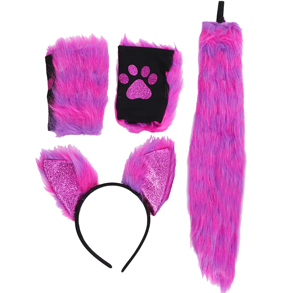 Fox Glove Tail Animal Ear Hair Accessories Hairband Kids Mittens Headband Animals Cosplay Clothing Set