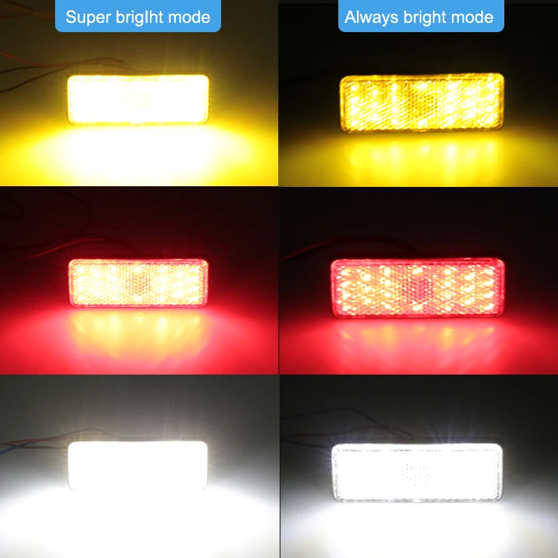 2PCS 24LED Rectangle Motorcycle Reflector Tail Brake Turn Signal Light Lamp Car ATV LED Reflectors Truck Side Warning Lights