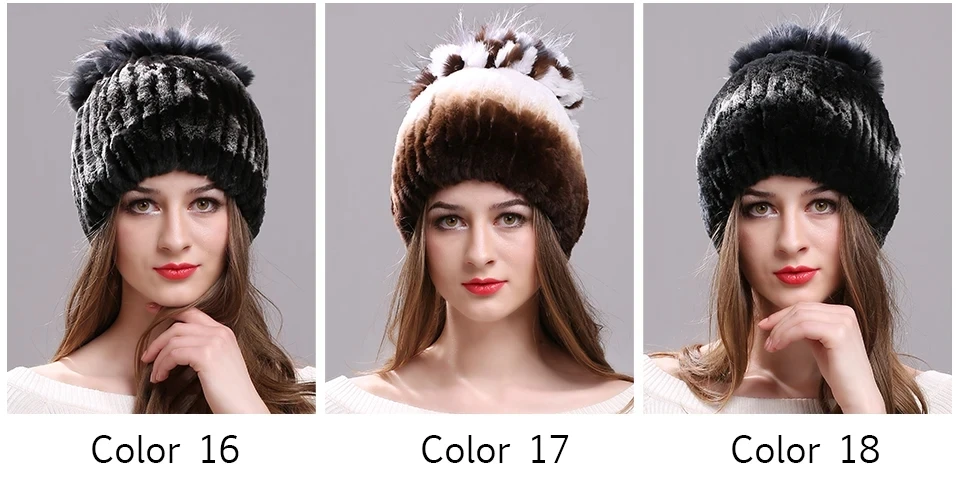 Strickmütze für Damen, 100 % echte Rex-Kaninchenfellmütze mit Blumen, Oberteile, warme, hochwertige Beanie-Damenmütze aus echtem Pelz für den Winter – Detail 7