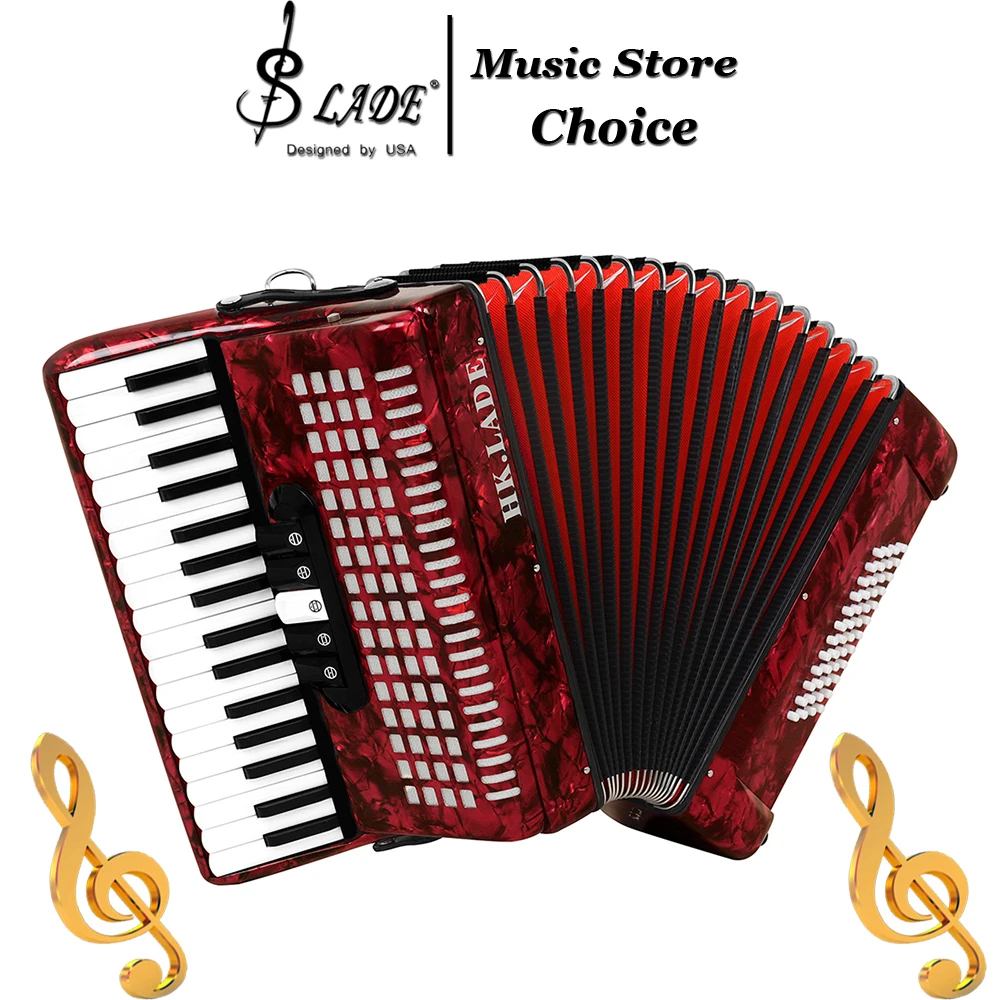 34/48 Button Accordion 5 Registers with Leather Bellows & Non-Slip Keys Professional Bayan Accordion Comfortable for All Ages