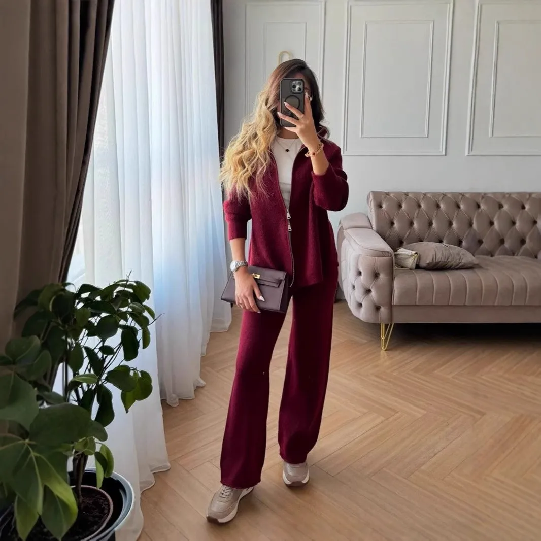 Zipper Casual Top Full Length Japanese Korean Casual with Long Sleeve Regular Sleeve Autumn High Temperature Setting Women Sets