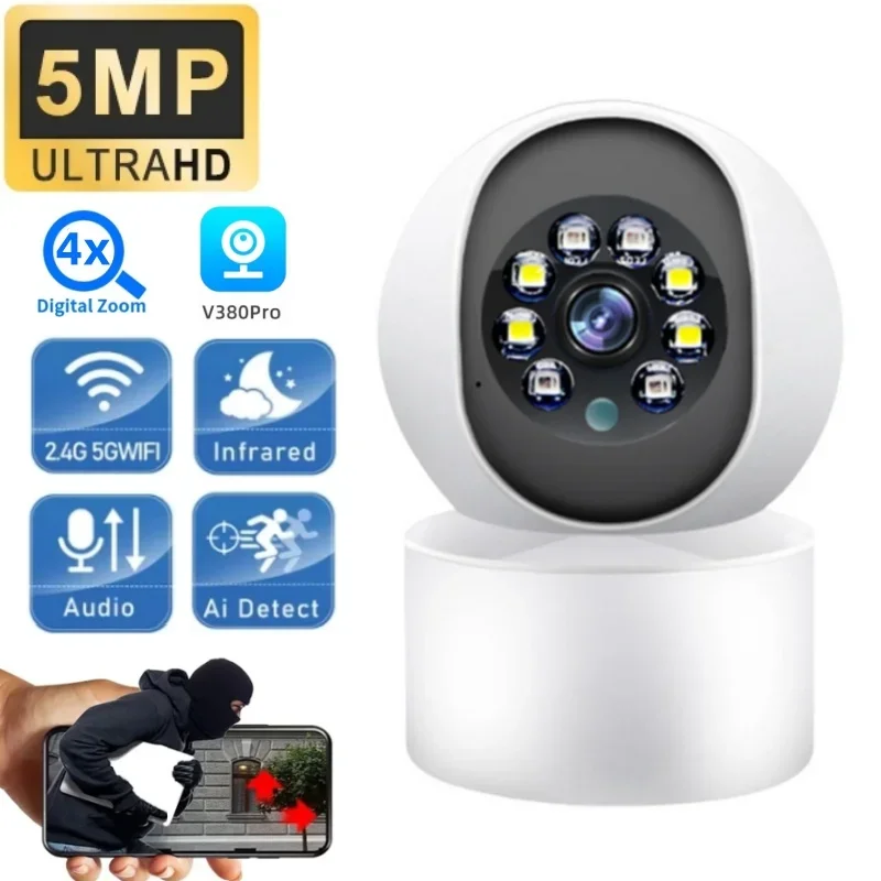 

5MP Wifi Baby Camera Security Protection PTZ Smart Cameras HD Panorama Monitor Color Night Vision AI Human Tracking Dome IP Cam