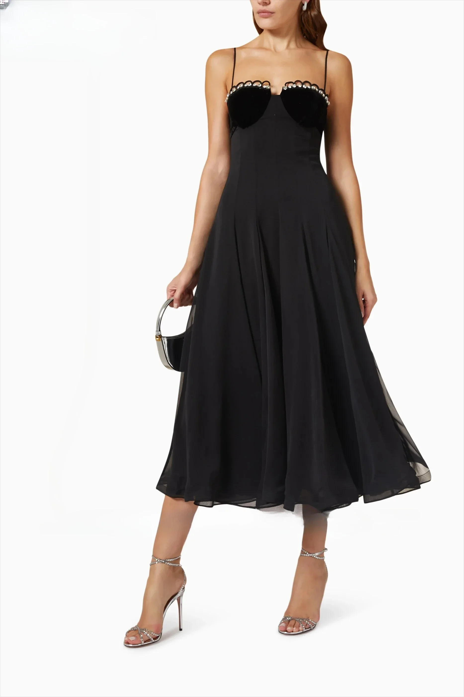 

New Black Prom Dress 2026 Straps Crystal Velvet Chiffon Tea Length Christmas Evening Birthday Formal Party Gowns Robe De Soriee