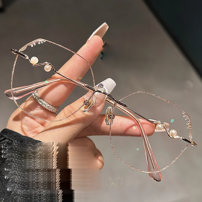 ALICIA Rimless Glasses Fashionable Frameless Elegant Beautiful Spectacles Ultra Light Alloy Optical Prescription Eyeglass Frame