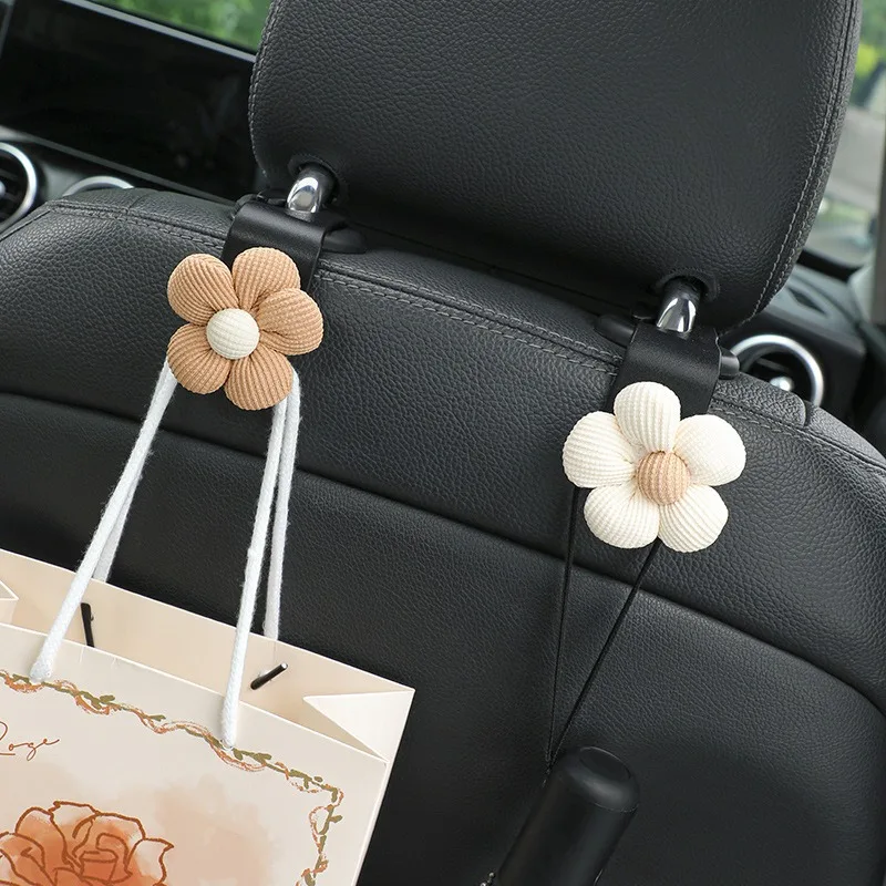 Car Seat Headrest Hook Cute Flower Decoration Auto Seat Hook Hanger Storage Organizer for Purse Coat Bag Interior Accessories