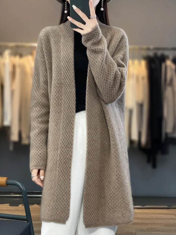 Women’s Wool Cardigans Sweater Autumn Winter 100% Merino Wool Knitwear Thick Loose Coat Long Sleeve Cashmere Warm Clothing Tops