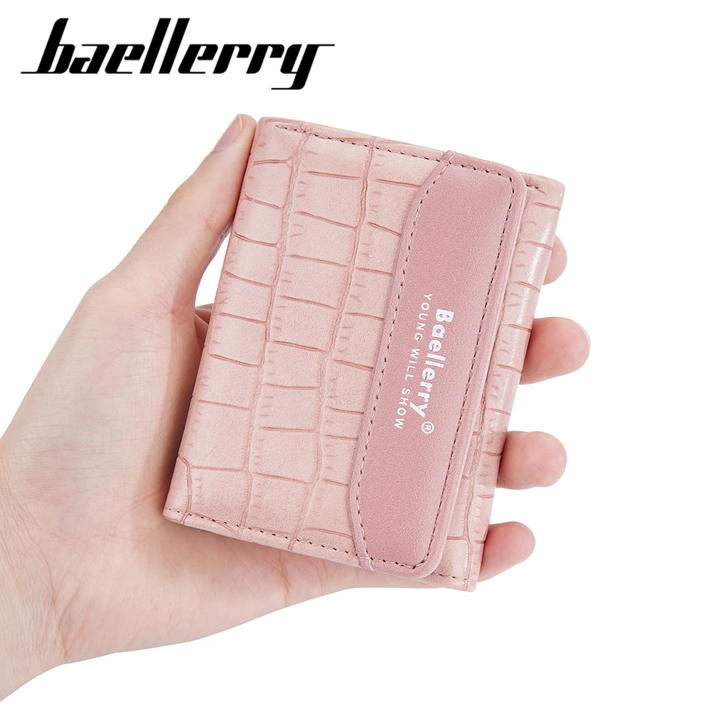 Portafoglio da donna di moda modello coccodrillo Splicing PU Leather Short Trifold Multi Card Holder Purse For Women Cute Pink Wallet