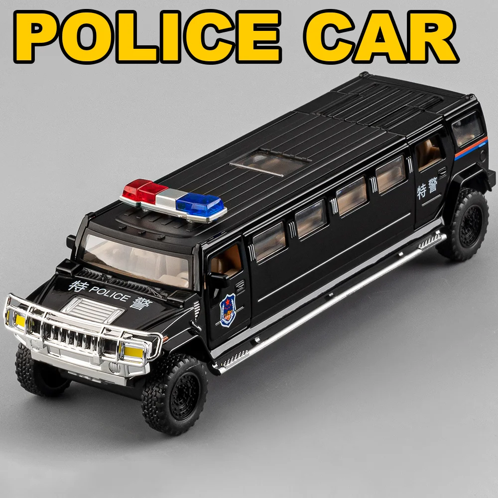 1:32 Scale Extended Version Police Car Alloy Diecast Model Toys with Pull Back Doors Can Be Opened Vehice Holiday Gift Ornament