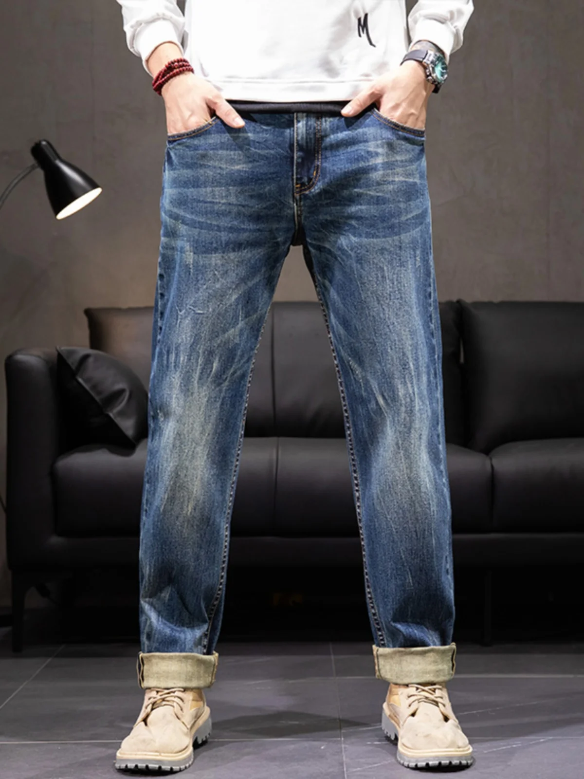 

American Sle Heavyweight Red Ear Denim Jeans Men's Loose Straight Leg Waed Vintage Cowhide Long Pants Autumn Winter Sle
