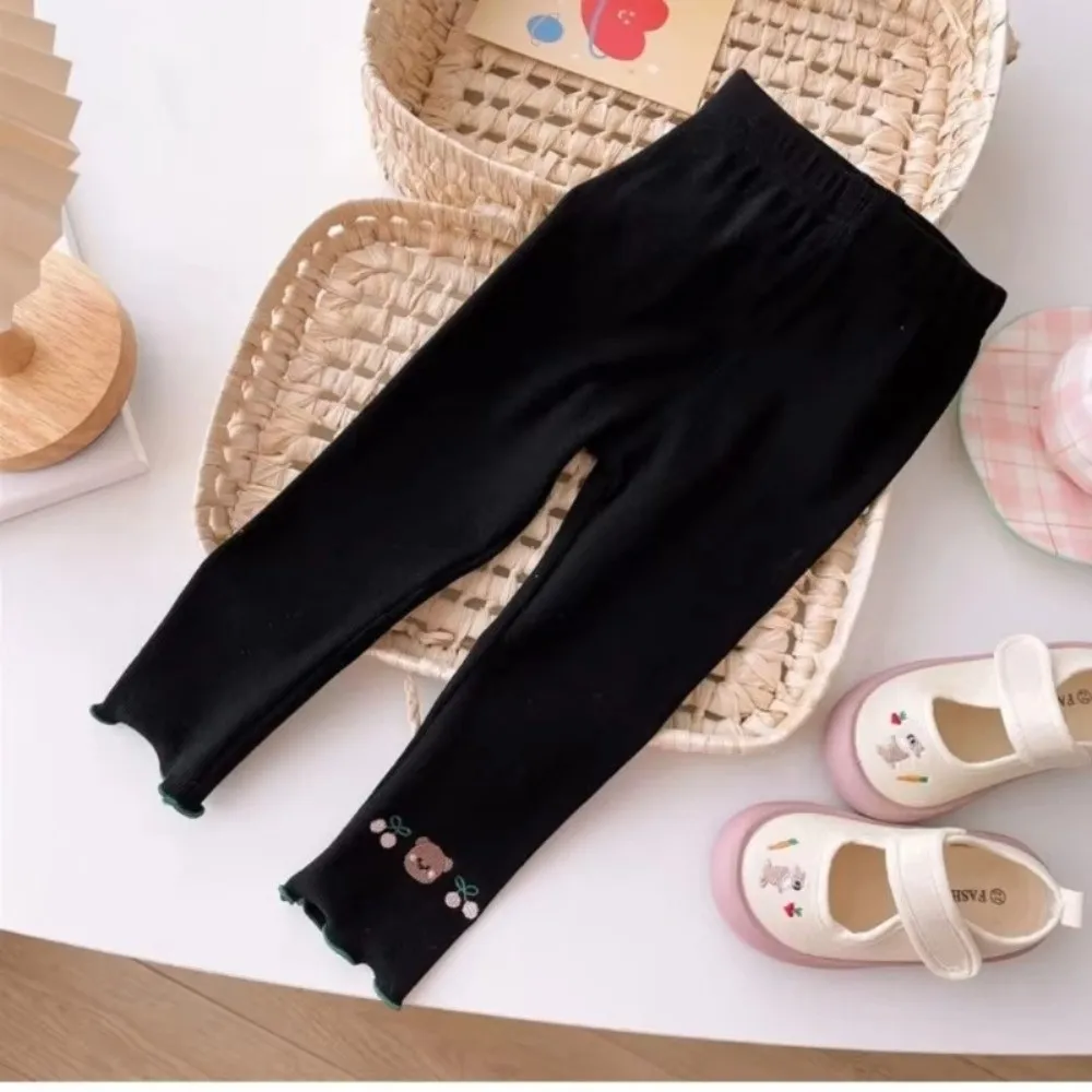 Solid Color Girls Outerwear Leggings Cartoon Print Outfits Comfortable Children Pants Korean Style Clothing Cherry Printed Pants