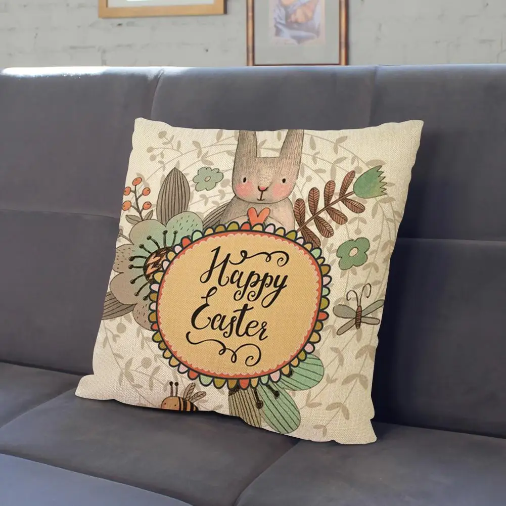 Easter Pillowcase Easy to Clean Anti-fading Throw Pillow Cover Cute Bunny Carrot Patch Letter Cushion Cover Home Decor