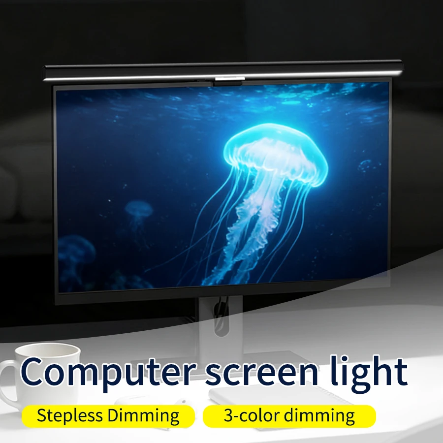

Светодиодный светильник для экрана компьютера 33 см/50 см, подвесная настольная лампа с регулируемой яркостью, 3 цвета, USB-подключаемая панель монитора для офиса, учебы, чтения