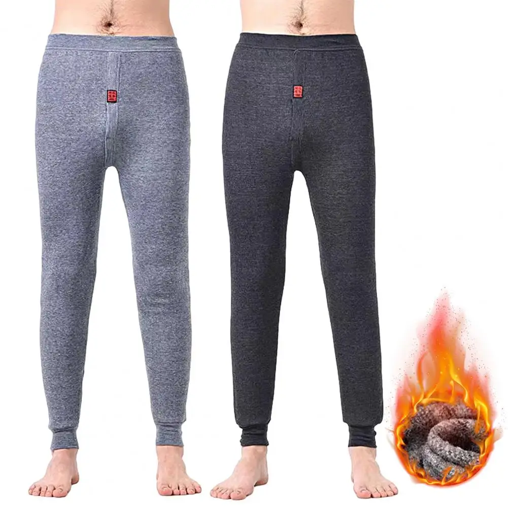 Comfortable Men Tights Skin-touch Base Layer Pants Anti-pilling High Stretch Plush Pants Leggings Keep Warm
