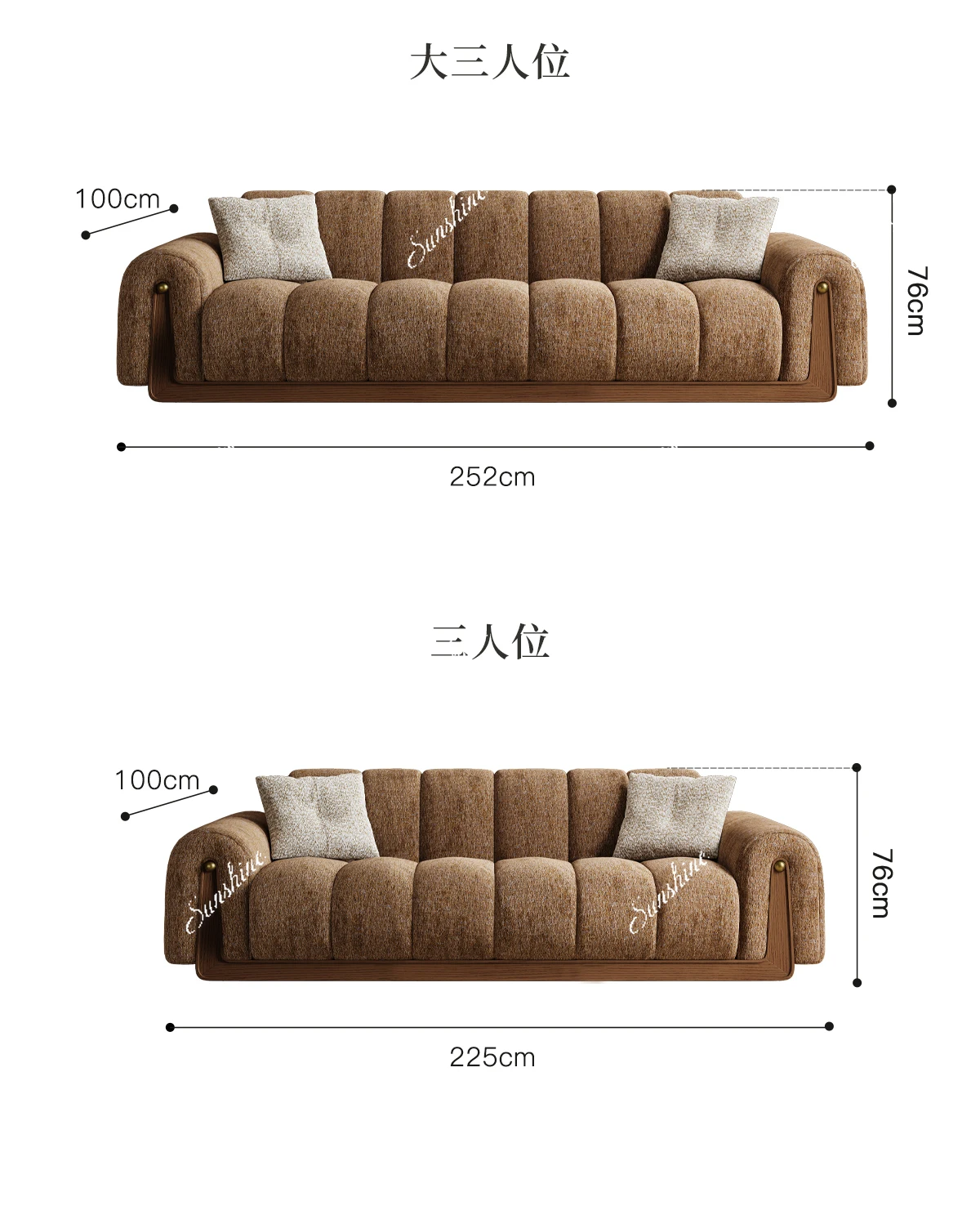 Retro solid wood fabric sofa four-person straight row large living room medieval