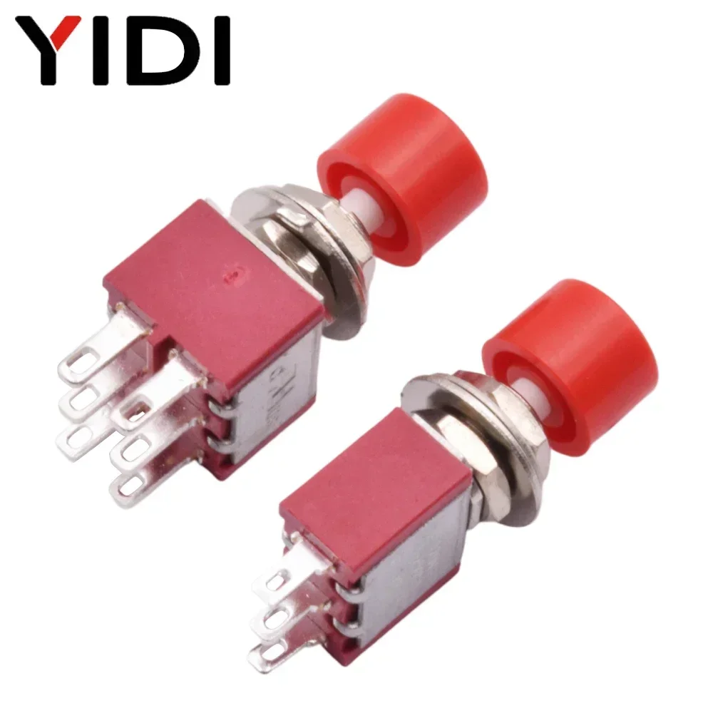 5pcs 10pcs PS-102 202 Mini 6mm 3pin 6pin SPDT DPDT Momentary Push Button Switch 2A 250VAC 5A 120VAC Toggle Switch with Red Cap