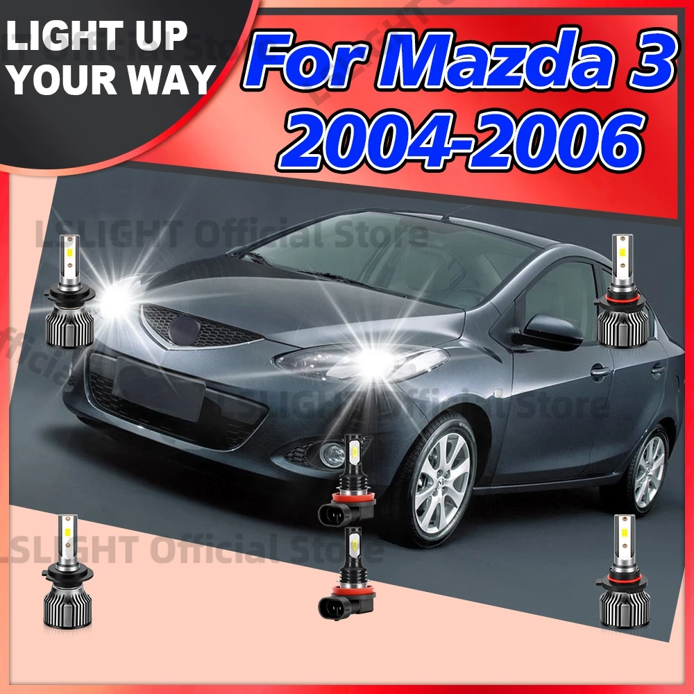 

2/6x Auto Headlights Fog Lamps LED For Mazda3 Mazda 3 2004 2005 2006 Car High Low Beam 20000LM Head Lampada 6000K 12V
