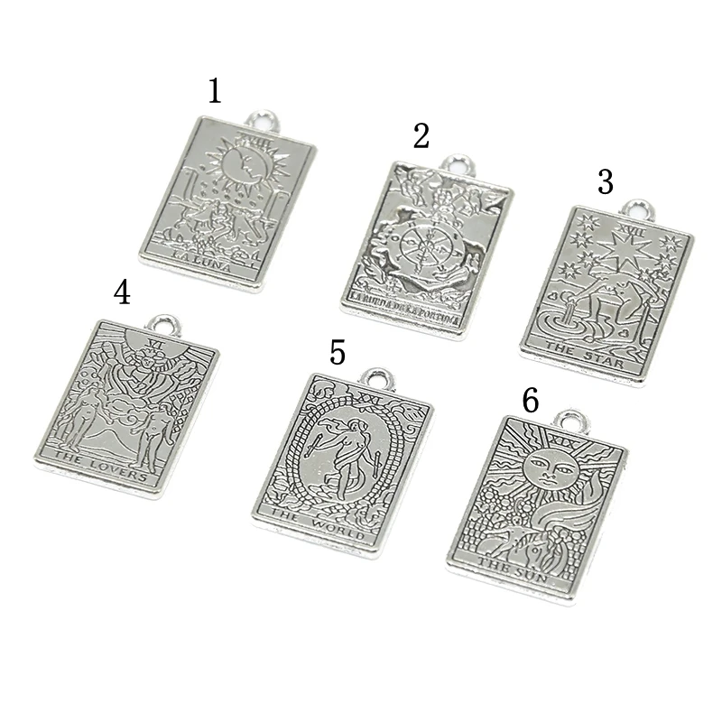 12pcs Silve Plated Mixed Retro Style Witch Divination Tarot Card Tag Alloy Pendant DIY Charms Necklace Bracelet Jewelry Making - view 4