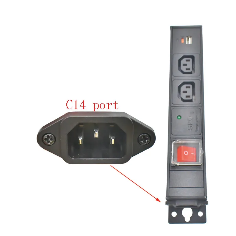 Aluminum alloy shell high-power C13 socket 1-8AC, with C14 port double break switch surge protection TPC charging