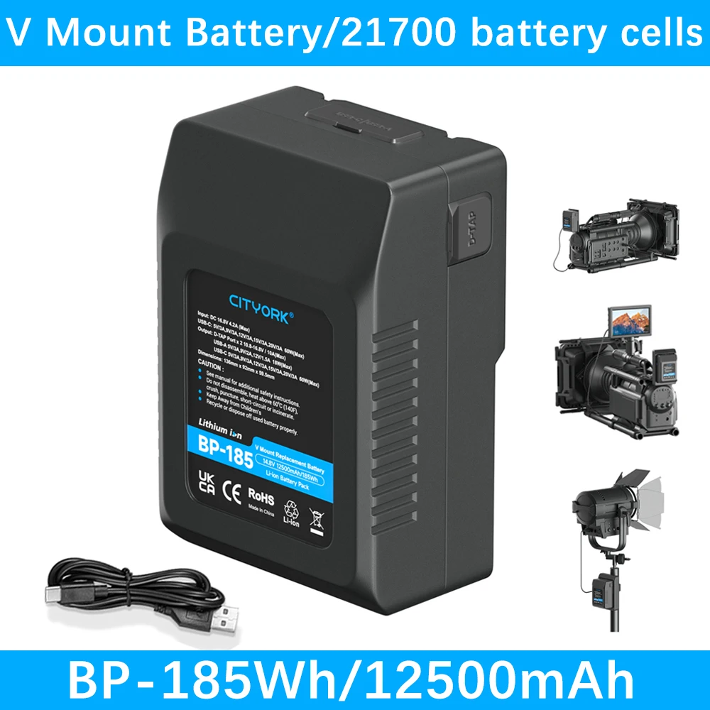 Mini V Mount Battery Power Bank BP-185Wh/12500mAh V-Lock Battery With PD 20W Cable for Sony BP-L60A BP-IL75 BP-L40A BP-800S