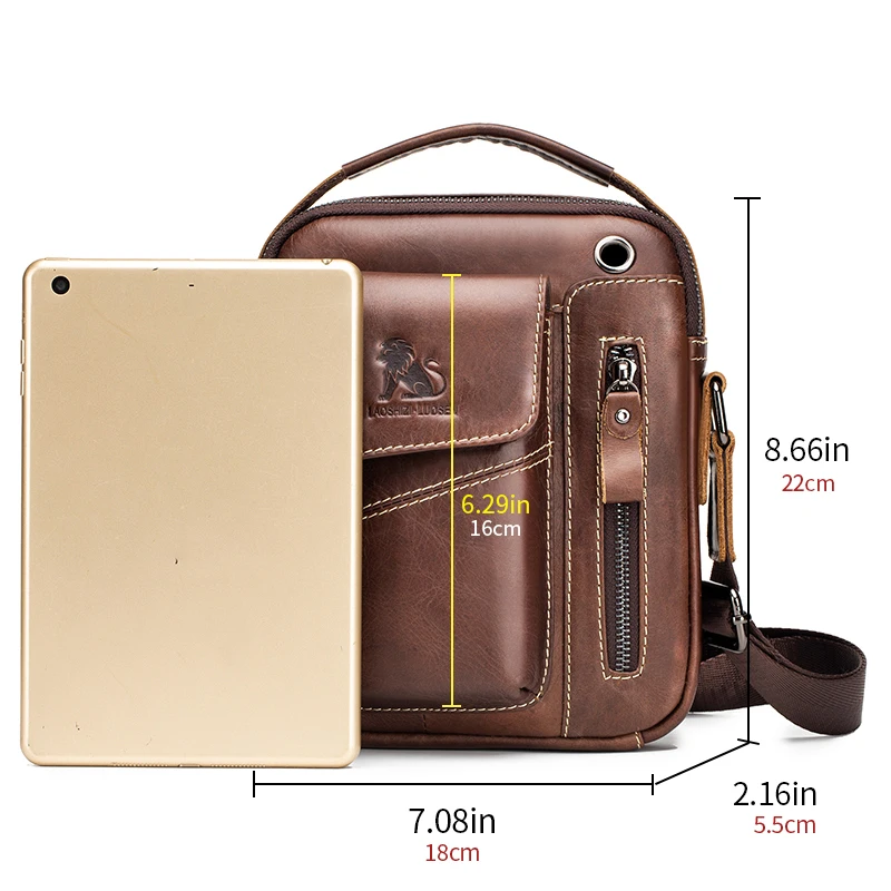 Men\'s leather shoulder bag, multifunctional and high-capacity cowhide crossbody bag, handbag