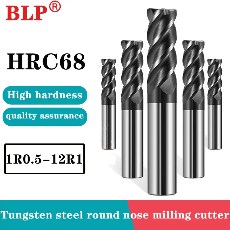 

HRC68 4-Flute Tungsten Steel Carbide Alloy Coating Round Nose Milling Cutter CNC Machining Center Milling Cutters Tools