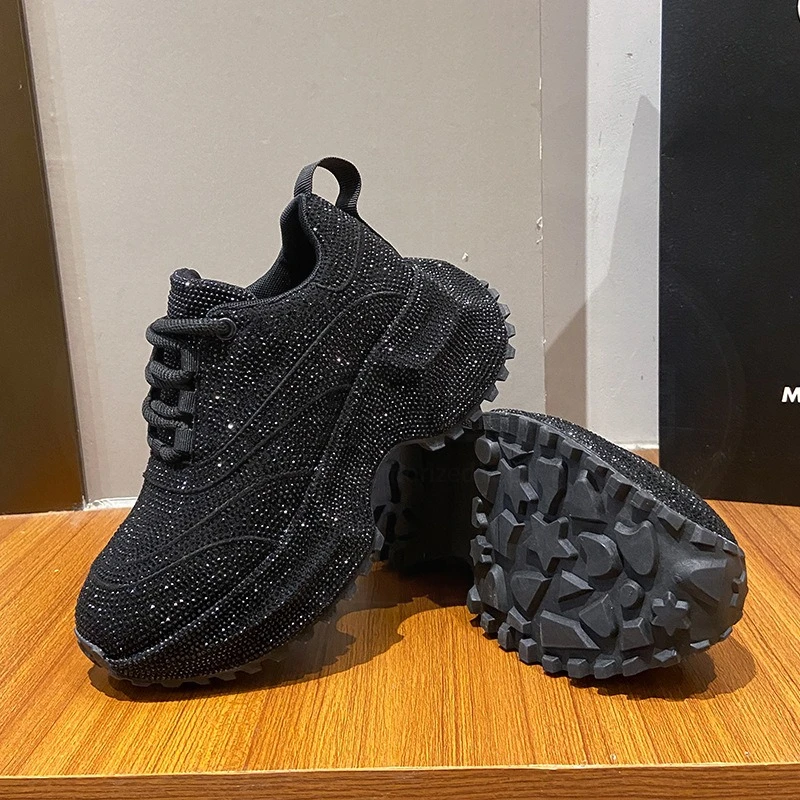 7CM Women's Shoes Exquisite Rhinestone Chunky Sneakers for Woman Comfort Casual Shoes Luxury Designer Shoes Zapatillas De Mujer view 2
