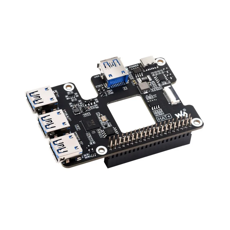 PCIe To USB 3.2 Gen1 HAT for Raspberry Pi 5, PCIe to USB HUB, 4x High Speed USB Ports, driver-free, plug and play, HAT + Standar