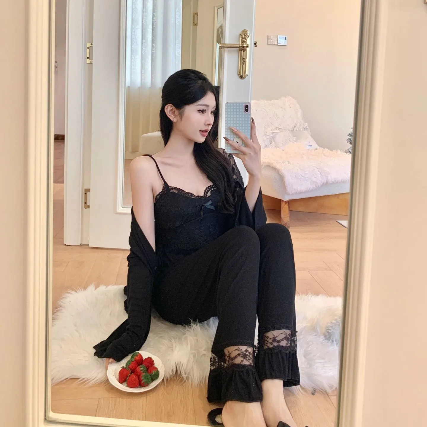 

Женские пижамы, комплект брюк, модальная одежда для сна с длинными рукавами, костюм из 4 предметов, весенне-осенняя домашняя одежда, одежда, пижама