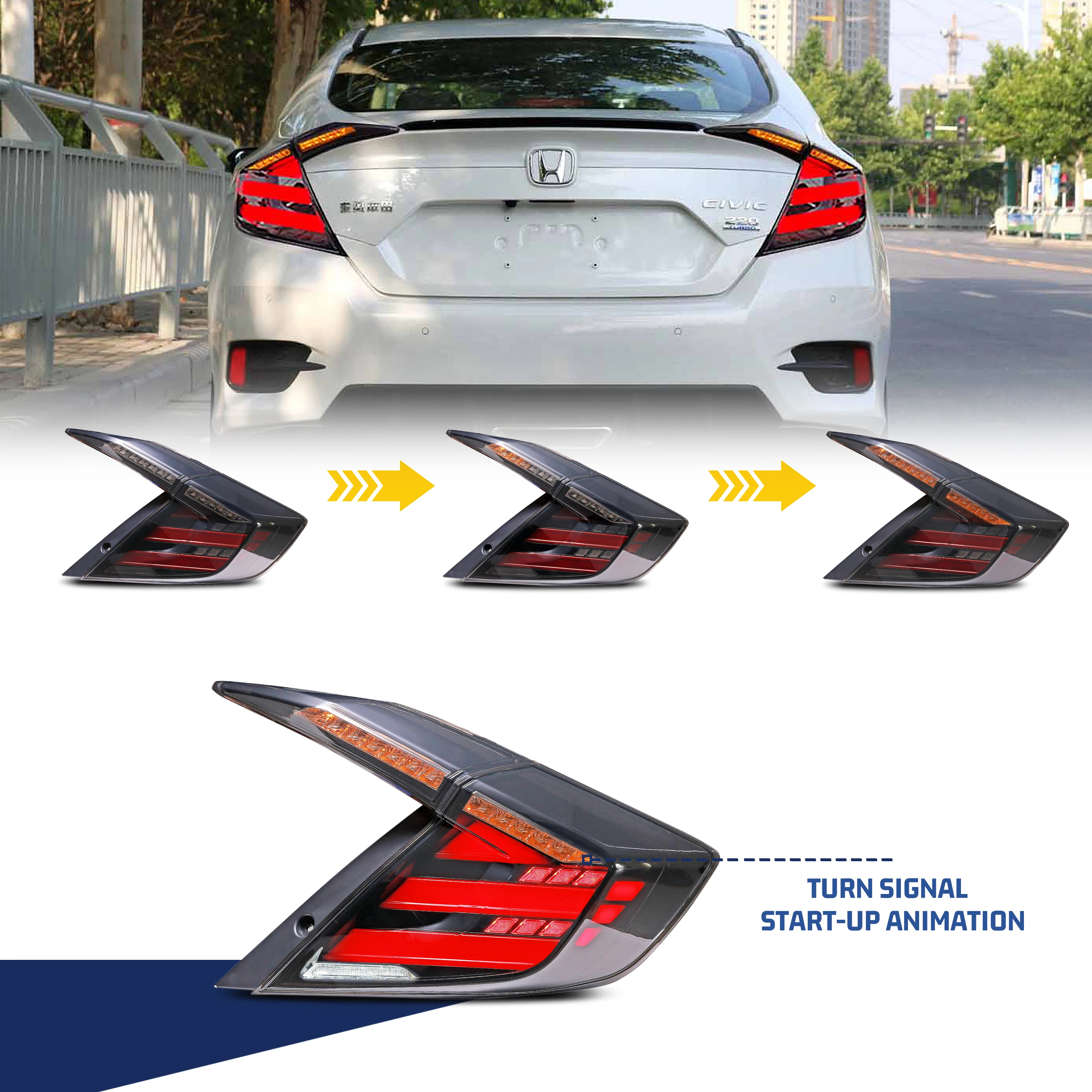 LED Tail Lights for Honda Civic 10Th Gen Sedan 2016-2021 Start Up Animation Sequential Indicator Rear Lamp Assembly