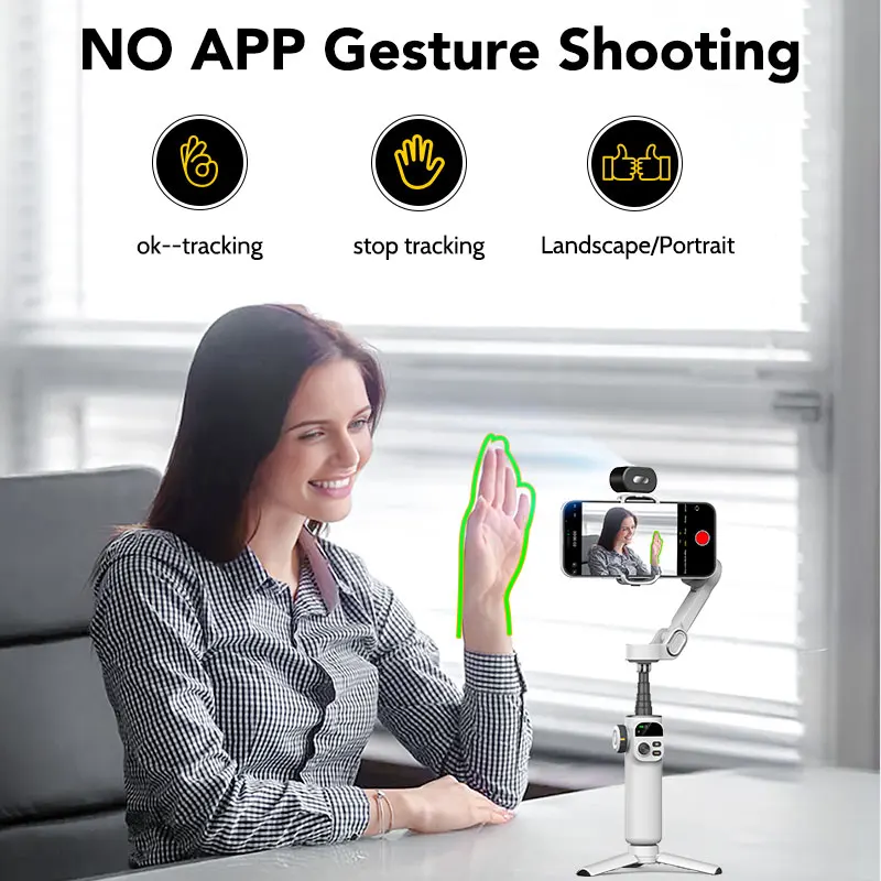 AOCHUAN Smart X2 AI مثبت أفقي محمول باليد قضيب تمديد مدمج مع شاشة LED للهواتف الذكية IPhone وAndroid Gimbal