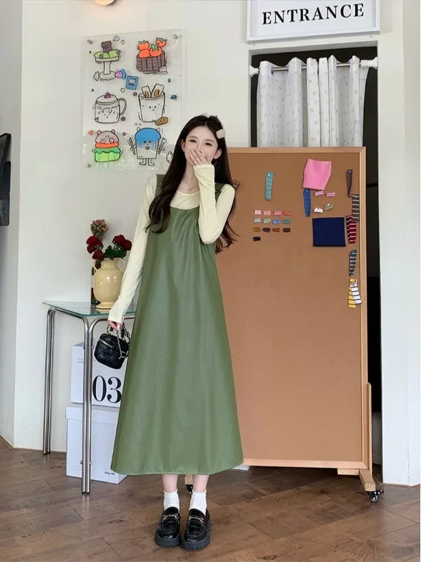 

plus Size Korean Style Long Sleeve Set Fashionable Outerwear Sun Protection Slimming Vest Dress Commute Friendly A-Line Skirt