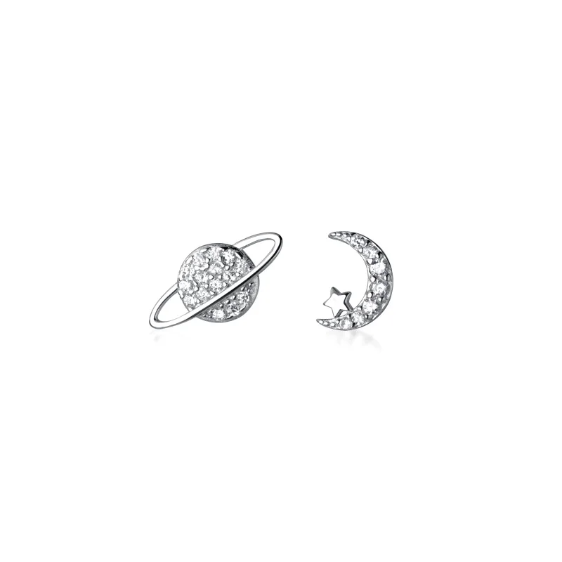 Moda simples zircão estrela lua mini brincos para mulheres bonito coreano planeta assimétrico orelha studs piercing brincos jóias presentes