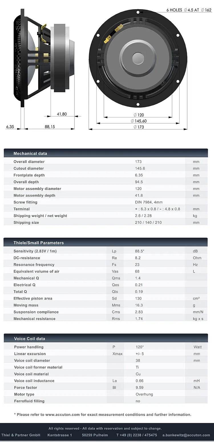 ألمانيا، Aika Accuton C173-8-094 مكبر صوت متوسط الحجم مقاس 6.5 بوصة من السيراميك