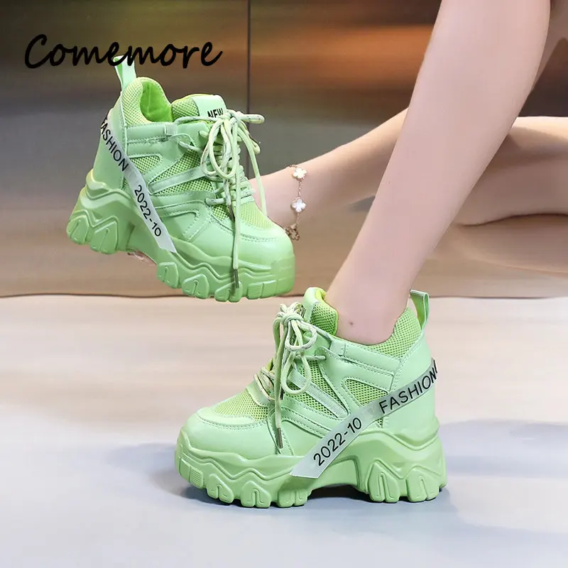 Comemore Women Sneakers Chunky Breathable Mesh Casual Shoes Platform Wedge Heels Sports Pink Shoe 2023 New Spring Autumn Fashion