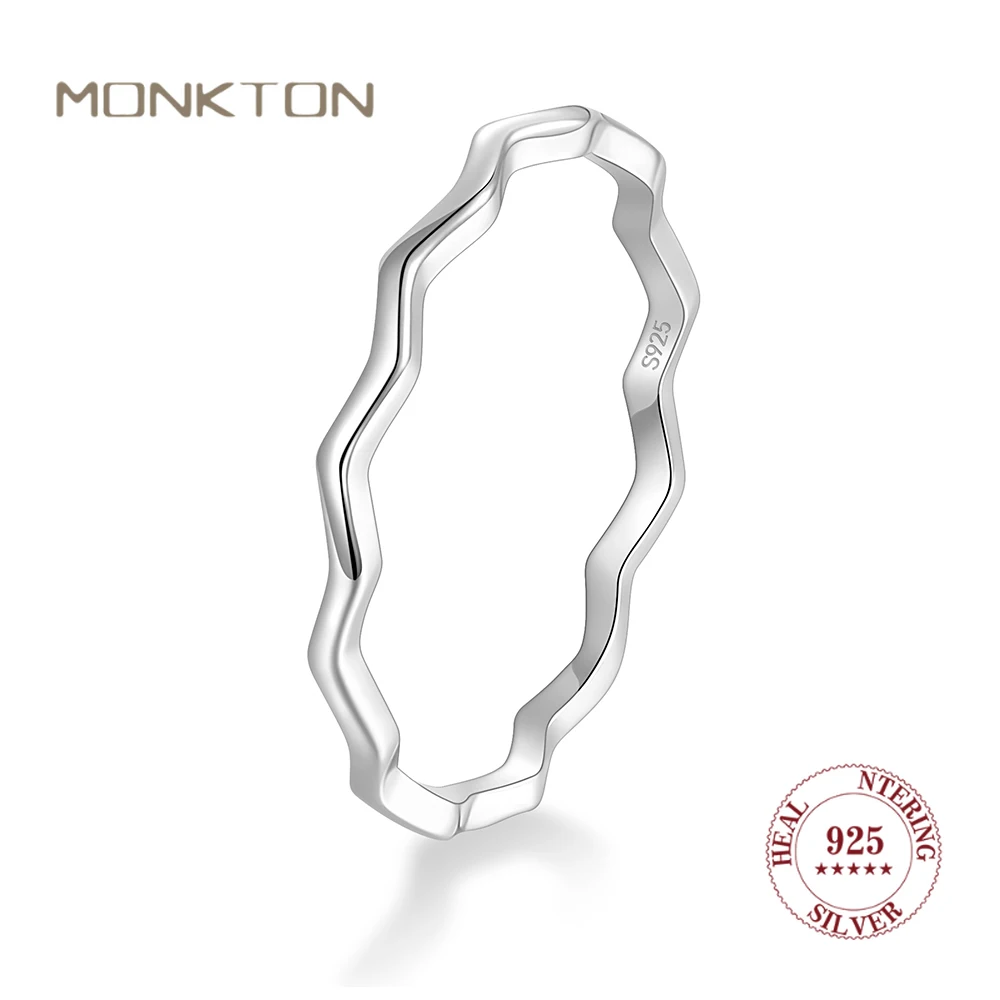 

Monkton Real s925 Sterling Silver Simple Wave Stackable Ring Classic Line Finger Rings For Women Party Jewelry Gifts