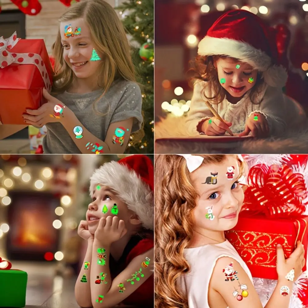 

10Pcs Santa Claus Christmas Tattoo Sticker Disposable Waterproof Glow Tattoo Sticker Funny Eye Decals