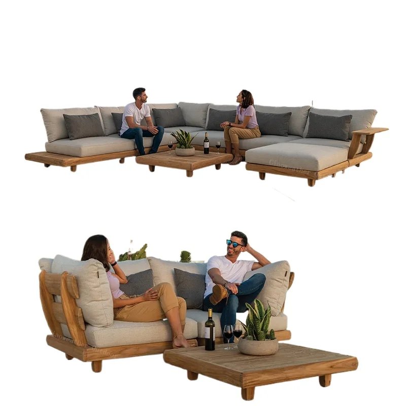 أريكة خشبية حديثة مقسمة من خشب الساج مجموعة أثاث الفناء للحديقة الخارجية #2