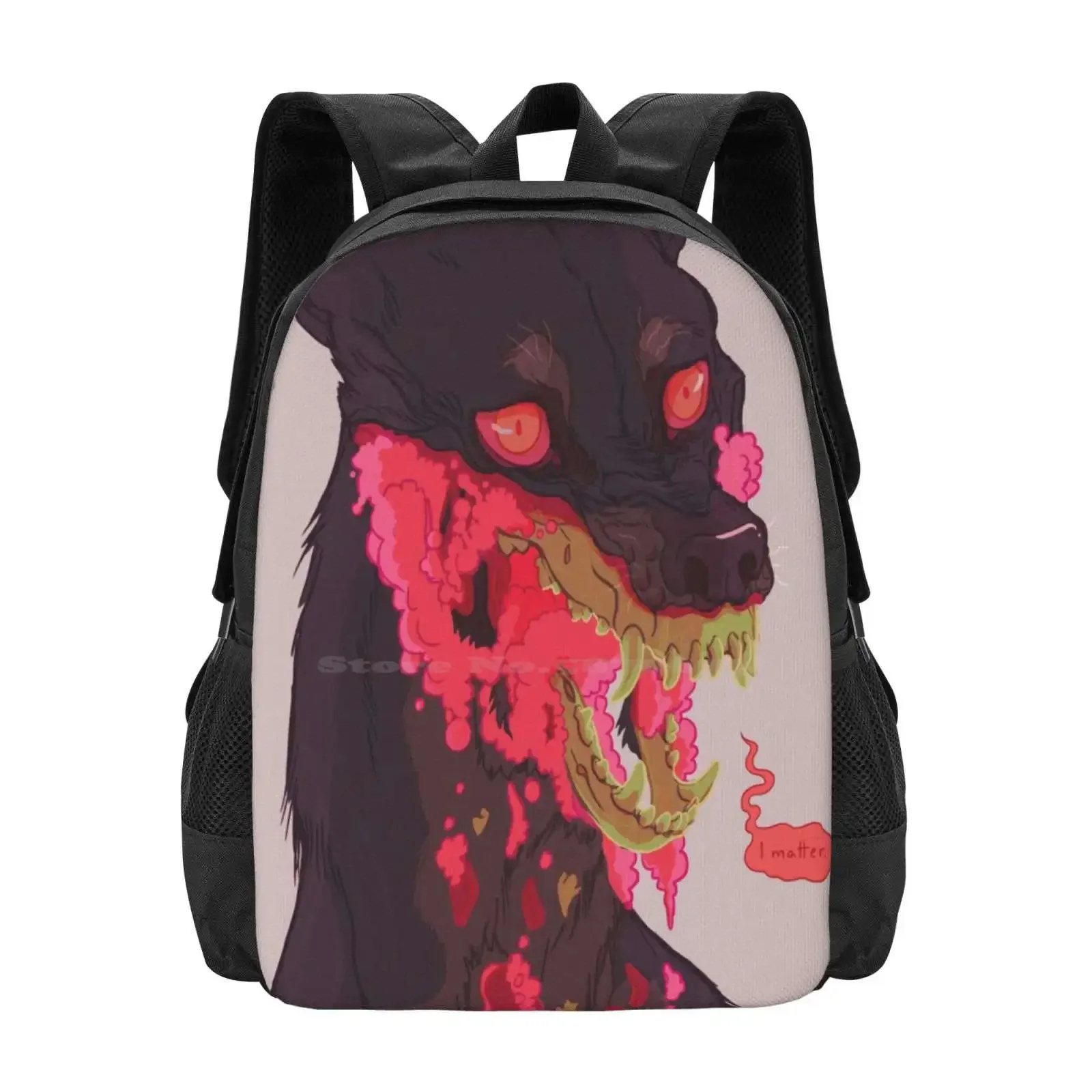 أنا مسألة - بواسطة Purkissaart رائجة البيع حقيبة مدرسية على ظهره حقائب الموضة سريالية الفن الرعب الفن الظلام الحيوان الفن الكلاب الفن #1