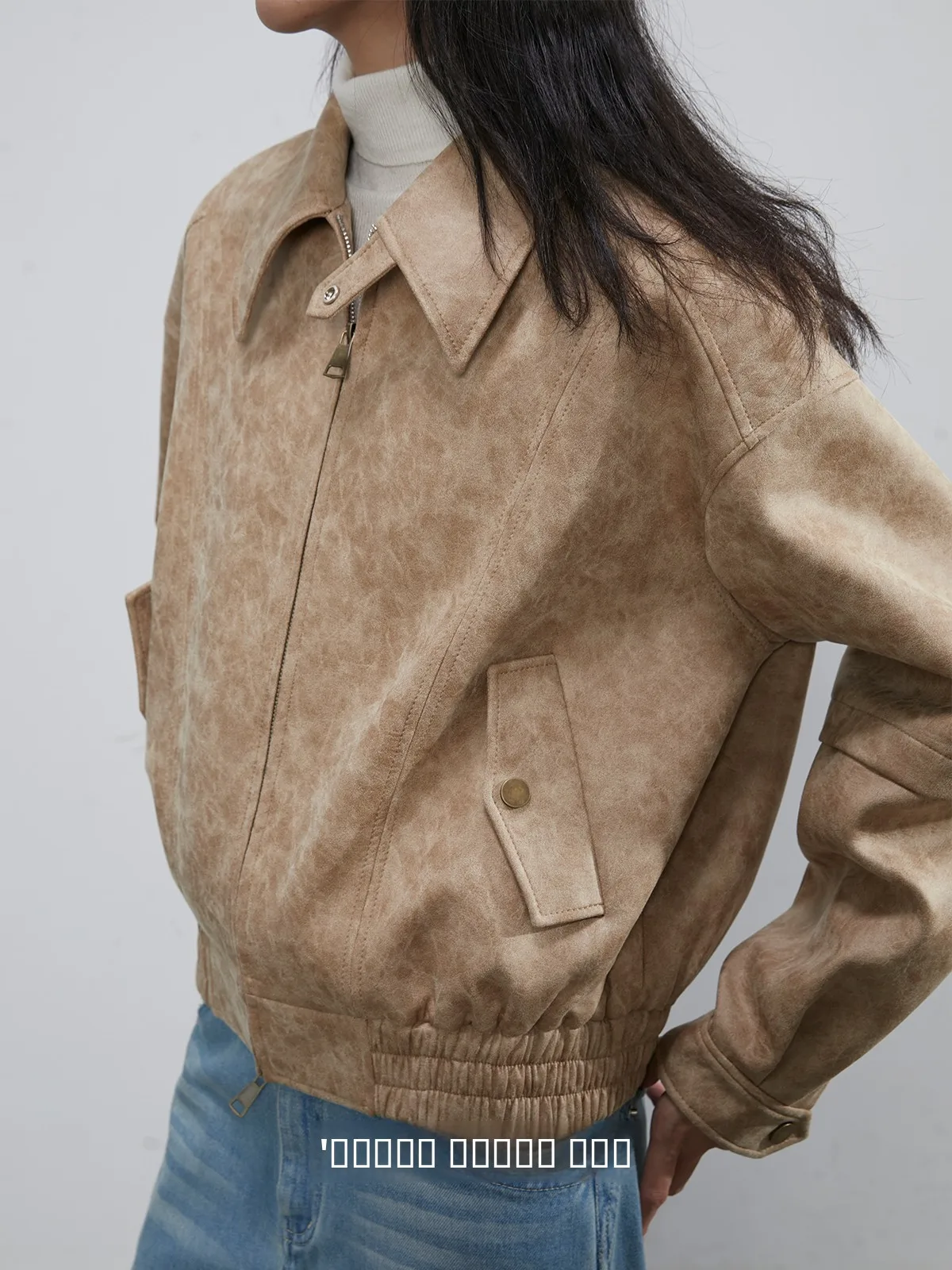 Giacca Moto in Pelle Scamosciata Retrò Neutra da Donna, Nuova Collezione Primavera Autunno 2025, Giacca in Pelle Senza Etichetta per Pendolarismo