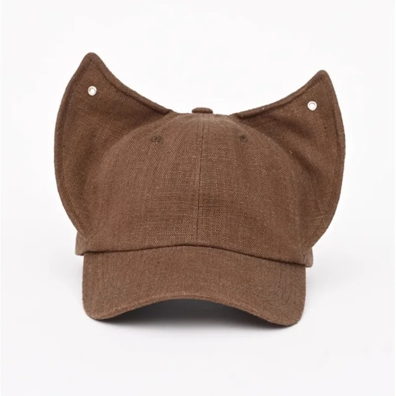 

Spring Summer Cotton Linen Niche Cute Fox Ears Metal Buckle Baseball Cap Women's Fashion Personality Sun Baseball Cap Men