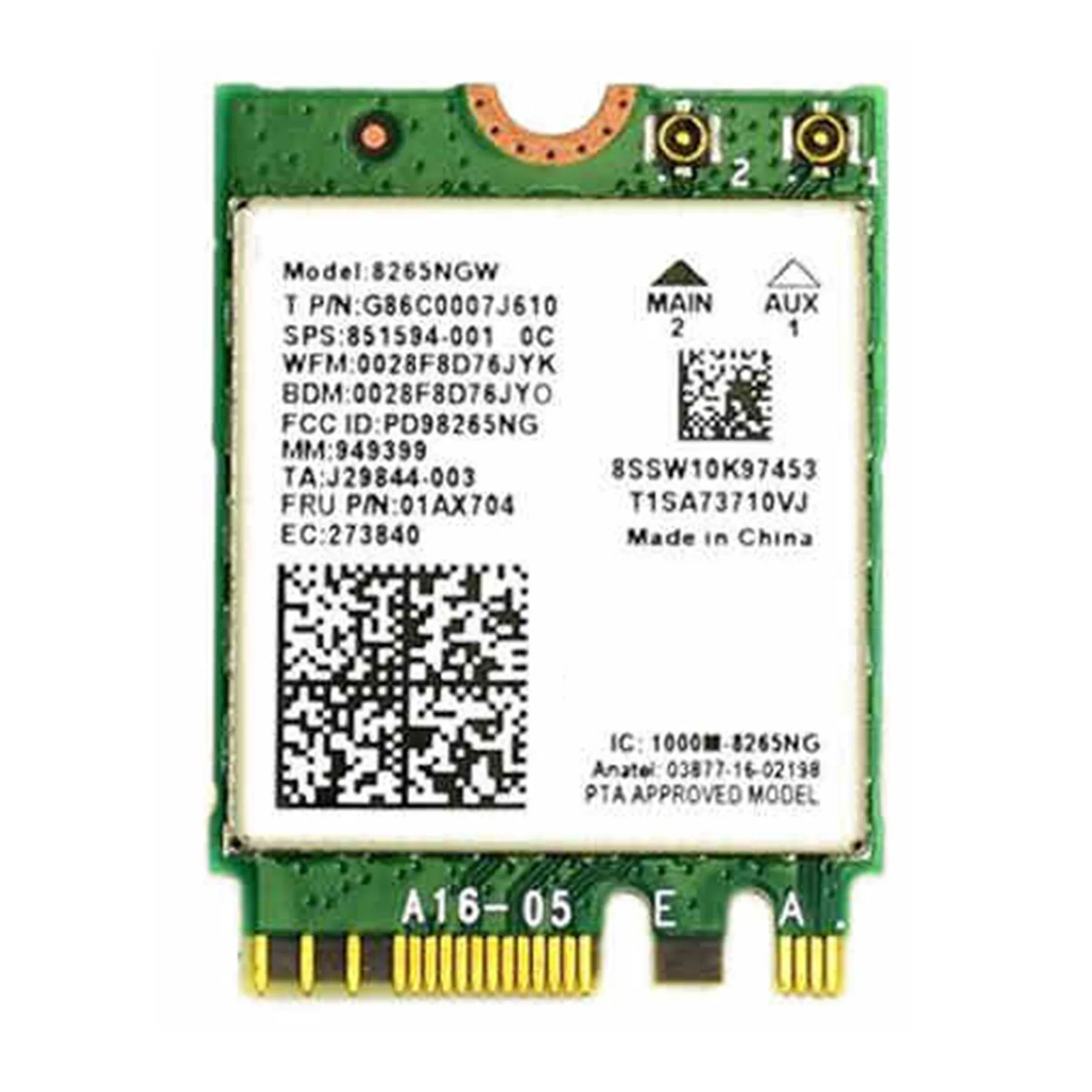 AC8265 WiFi Card+6DB Antenna Network Adapter for Jetson Nano 300Mbps+867Mbps 2.4GHz 5GHz Dual Band NGFF BT4.2 Module